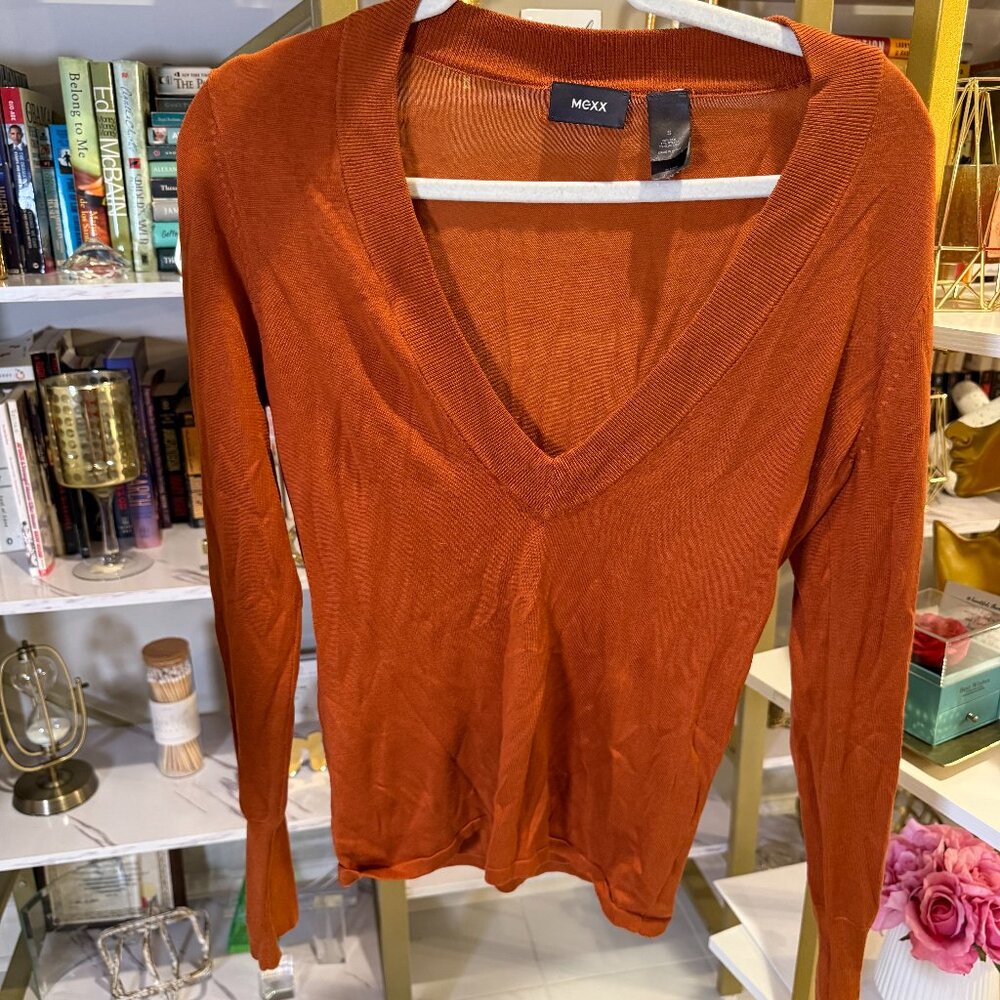 Mexx burnt orange deep V-neck sweater